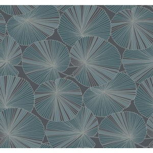 Layered Deep Blue Lily Pads Wallpaper