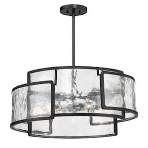 Bella Collina 6-Light Black Candle Pendant Light with Clear Rock-Pressed Glass Shades and No Bulbs Included