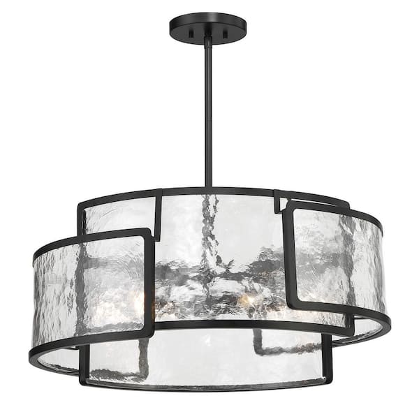 Bella Collina 6-Light Black Candle Pendant Light with Clear Rock-Pressed Glass Shades and No Bulbs Included