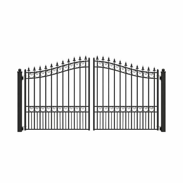 London Style 12 ft. x 6 ft. Black Steel Dual Swing Driveway Fence Gate