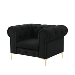 Amelia 29 in. Black Faux Leather Arm Chair with Tufted Cushions