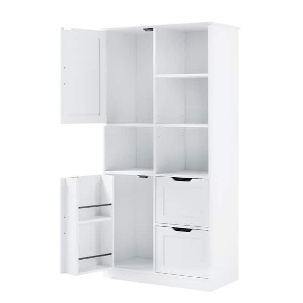 31 in. W x 16 in. D x 62 in. H White Linen Cabinet, Bathroom Storage Cabinet with Doors, Drawer, Multiple Storage Space