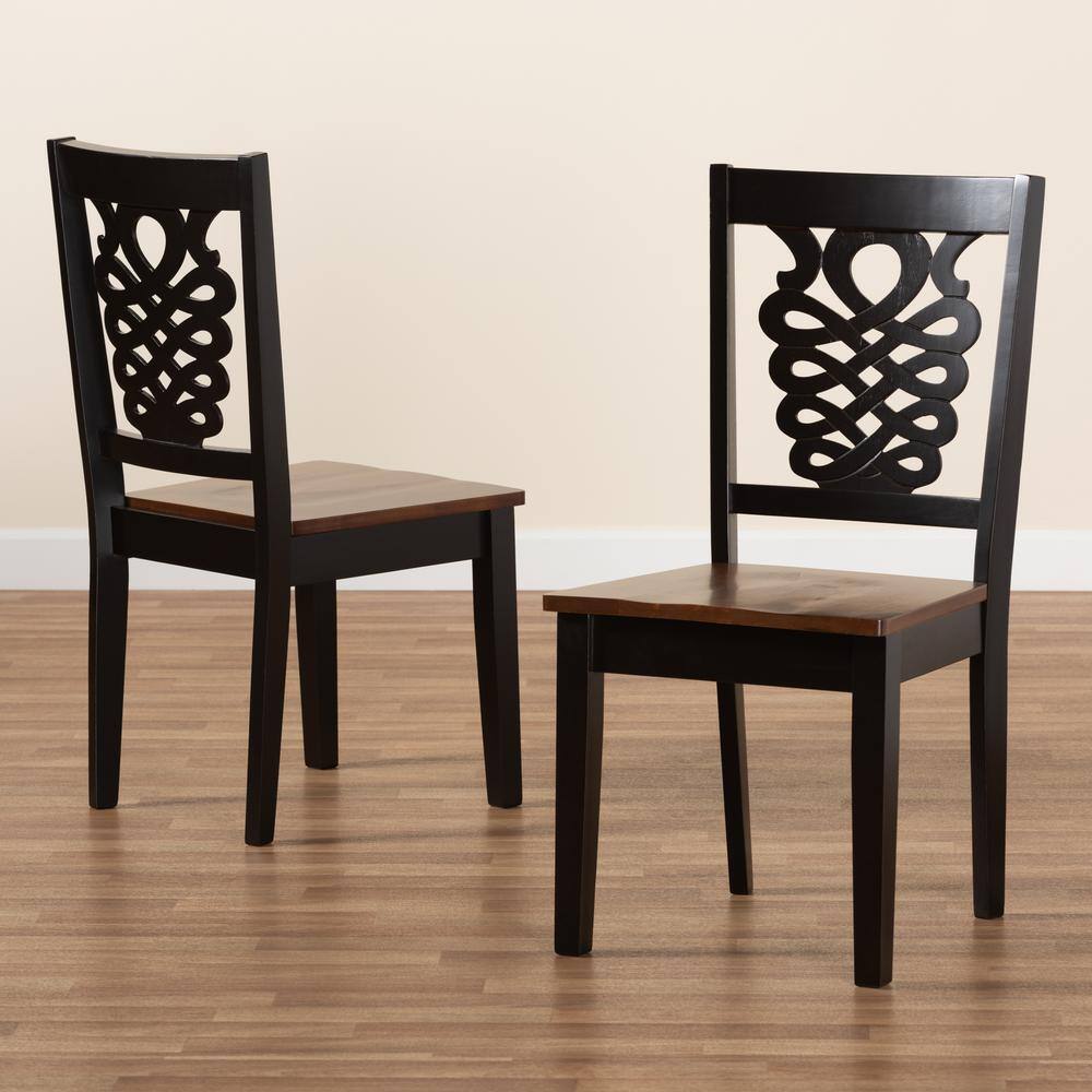Gervais Two-Tone Dark Brown and Walnut Wood Dining Chair Set