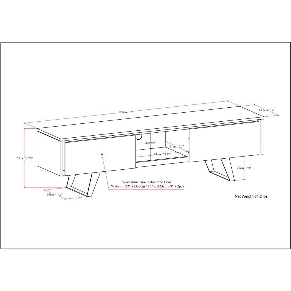Lowry Natural Mango Wood 72" TV Media Stand with Cabinet