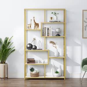 Betty 70.9 in. White Marble 8-Shelf Etagere Bookcase with Faux Marble