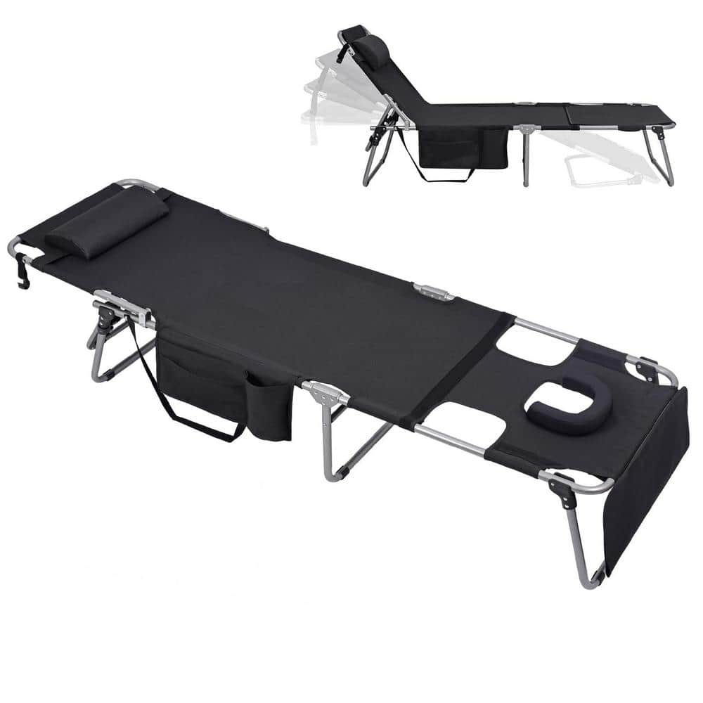 Angel Sar 1Piece Metal Outdoor Chaise Lounge Chair with Arm Hole and Face Hole, Black MYCD3677