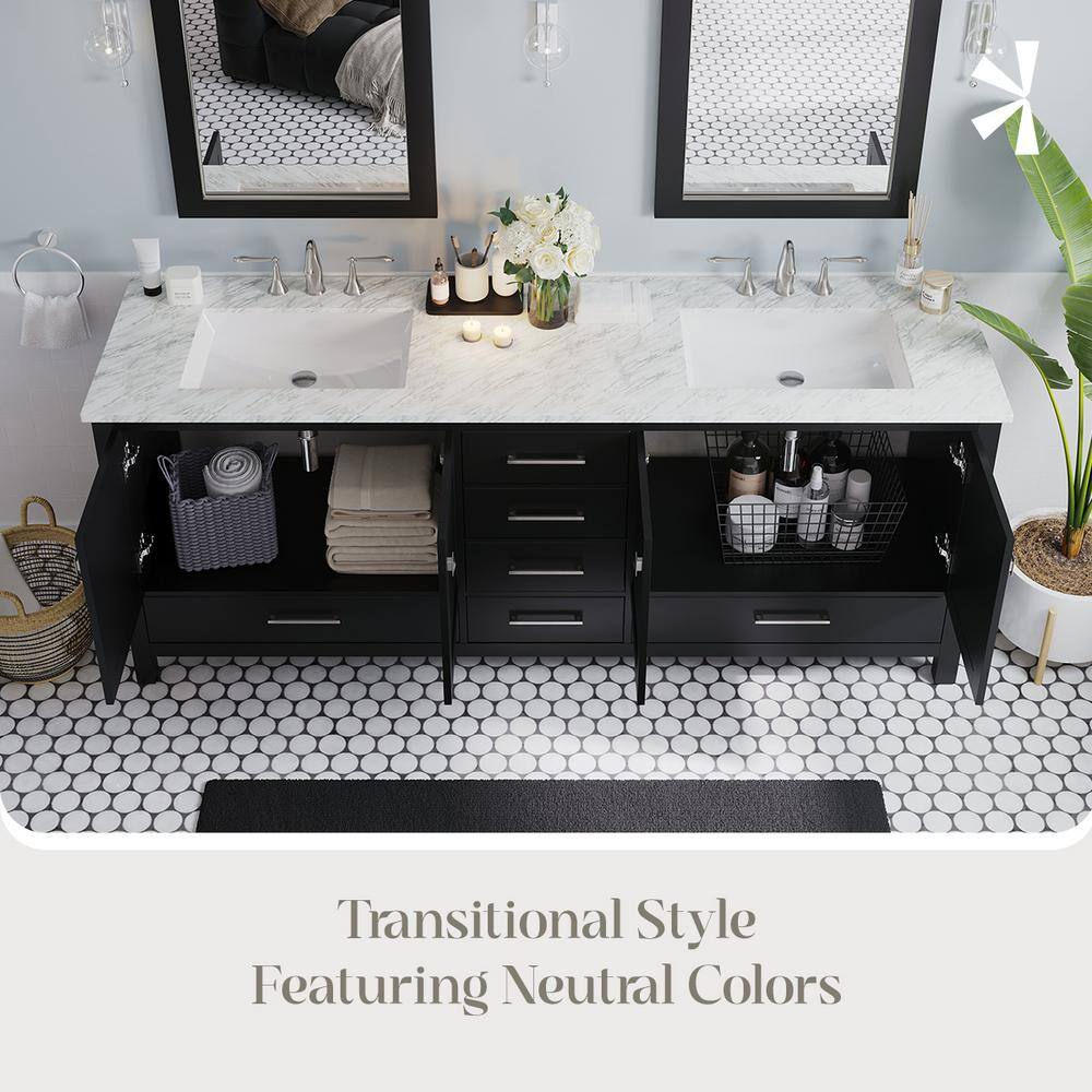 Aberdeen 84" Espresso Double Sink Vanity with Carrara Marble Top