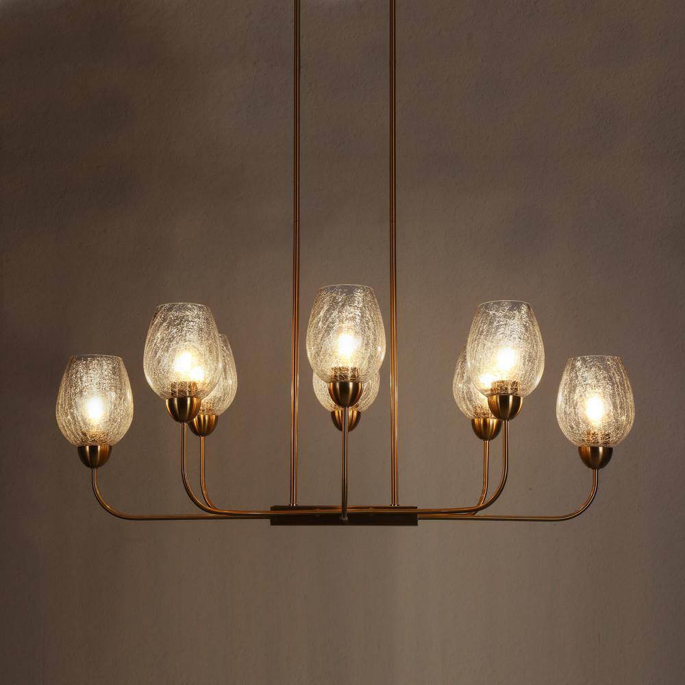 Gold Brass 8-Light Chandelier with Crackled Glass Shades