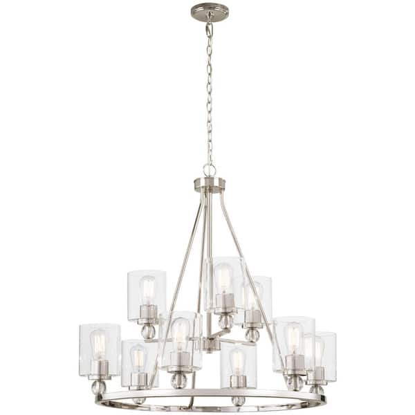 Minka Lavery Studio 5 9 Light Polished Nickel Chandelier With Clear Glass Shade 3079 613 The Home Depot Minka Lavery Studio 5 9 Light Polished, Minka Lavery Chandelier Home Depot