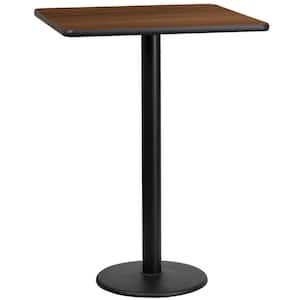 24 in. Square Black and Walnut Laminate Table Top with 18 in. Round Bar Height Table Base