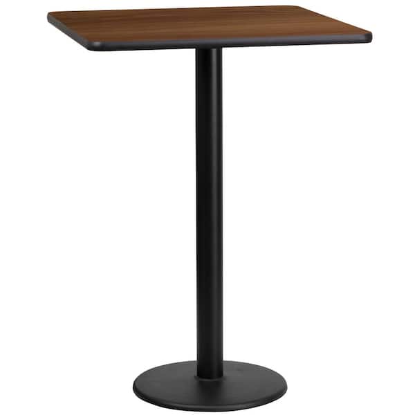 Flash Furniture 24 in. Square Black and Walnut Laminate Table Top with 18 in. Round Bar Height Table Base