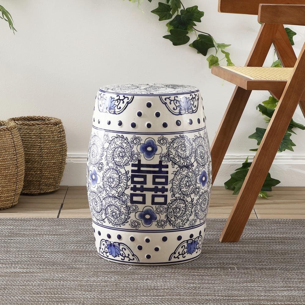 Double Happiness Blue and White Ceramic Garden Stool
