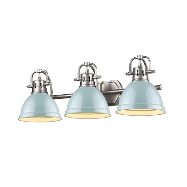 Golden Lighting Duncan 3-Light Pewter Bath Light with Sea Foam Shade