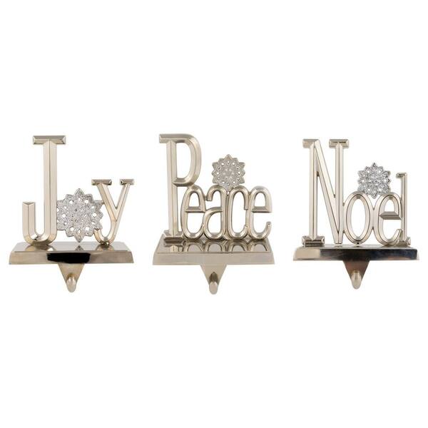 Peace Joy and Noel Metal Christmas Stocking Holders-6.5"-Set of 3