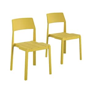 Chandler Yellow Stackable Plastic Outdoor Dining Chair (2-Pack)