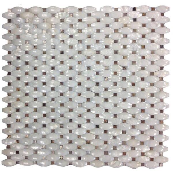 Ivy Hill Tile Mother of Pearl Carved White with Black Dot Pearl Shell Mosaic Floor and Wall Tile - 3 in. x 6 in. Tile Sample