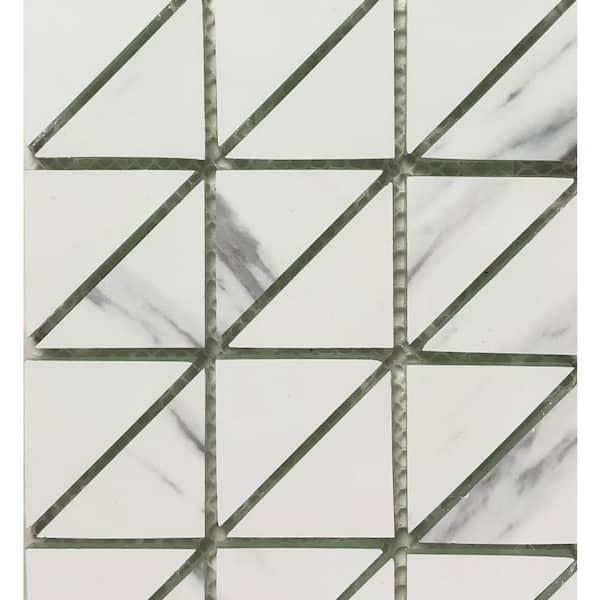 Art Deco Carrara White 12 in. x 12 in. Triangle Square Glass Mosaic Backsplash Wall Tile (2 Sq. Ft./Case)