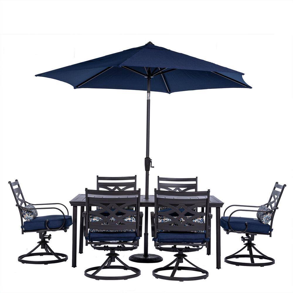 Hanover Montclair 7Piece Steel Outdoor Dining Set with Navy Blue