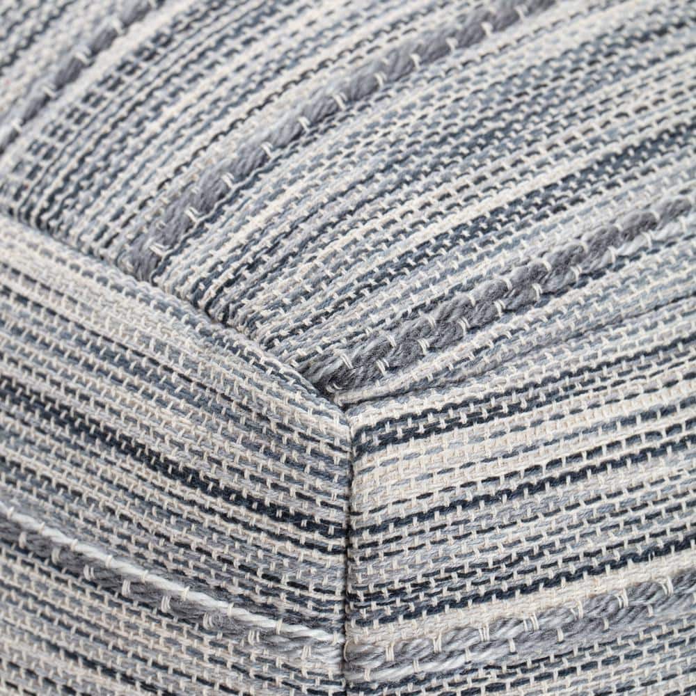 Gray and Blue Cotton Polyester Square Pouf Ottoman