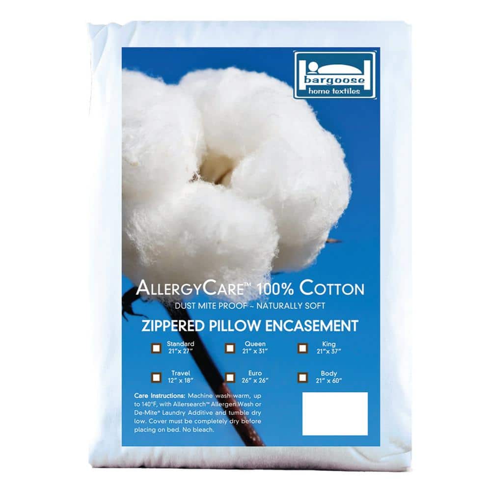 White Cotton and Polyester Hypoallergenic Pillow Protector, Standard/Queen