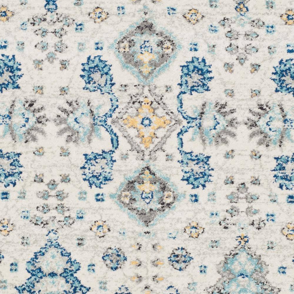 Ivory and Light Blue Floral High Pile Synthetic Rug