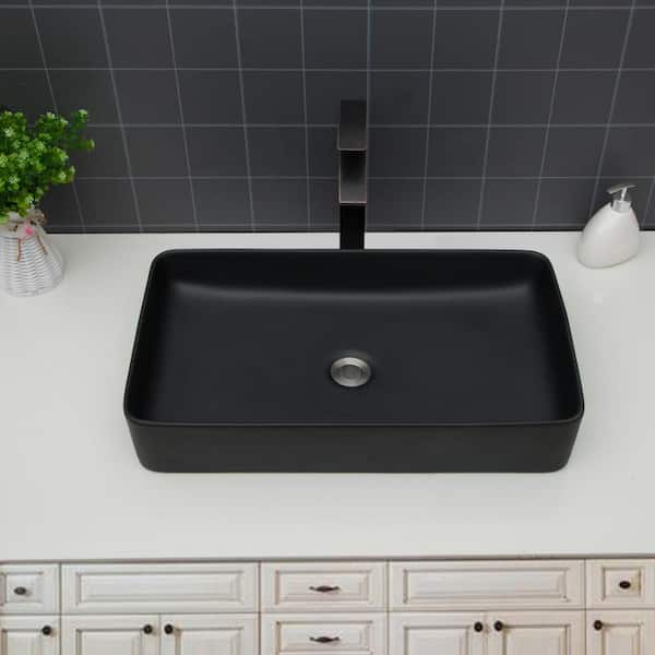 Unbranded 24 in. L x 13.5 in. W x 4.5 in. D Black Ceramic Rectangular Bathroom Vessel Sink