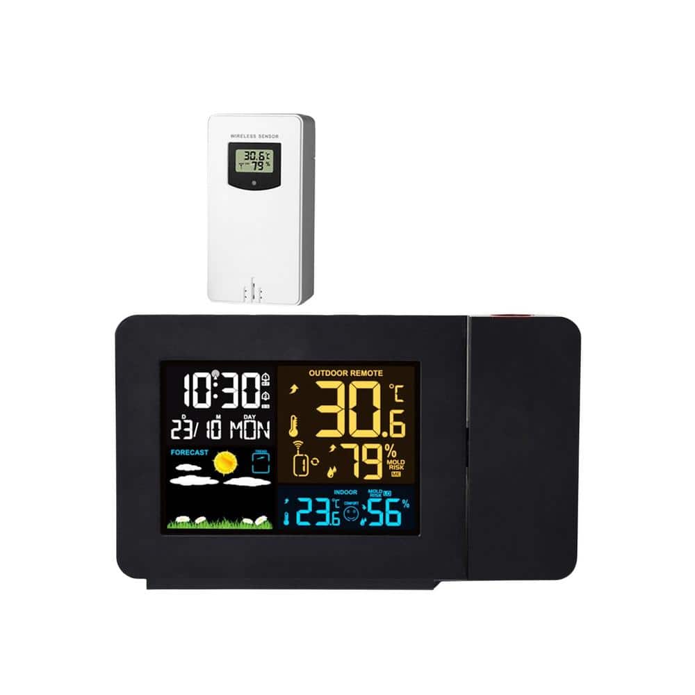Black ABS TableTop Alarm Clock with Atomic Projection Radio Control Clock w