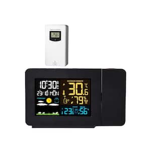 Black ABS TableTop Alarm Clock with Atomic Projection Radio Control Clock with WWVB Function Weather Station Dual Alarms
