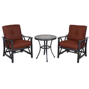 McGonagall Dark Gold 3-Piece Cast Aluminum Patio Outdoor Bistro Table Set with Chili Red Cushion for Gazebo