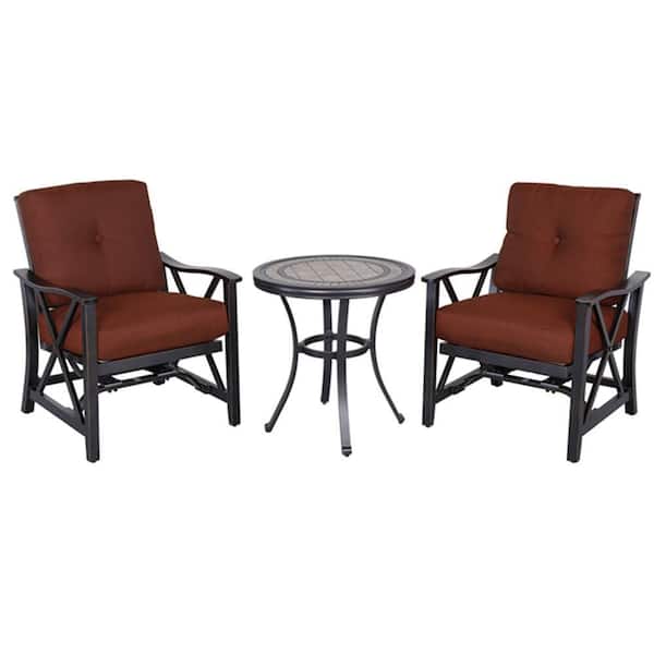 Mondawe McGonagall Dark Gold 3-Piece Cast Aluminum Patio Outdoor Bistro Table Set with Chili Red Cushion for Gazebo