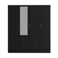 FUFU&GAGA Black Wood Grain 63 in. W 4-Door Big Armoires With Mirror, 2 Hanging Rods, 2 Drawers, Storage Shelves (70.9 in. H) KF330062-056
