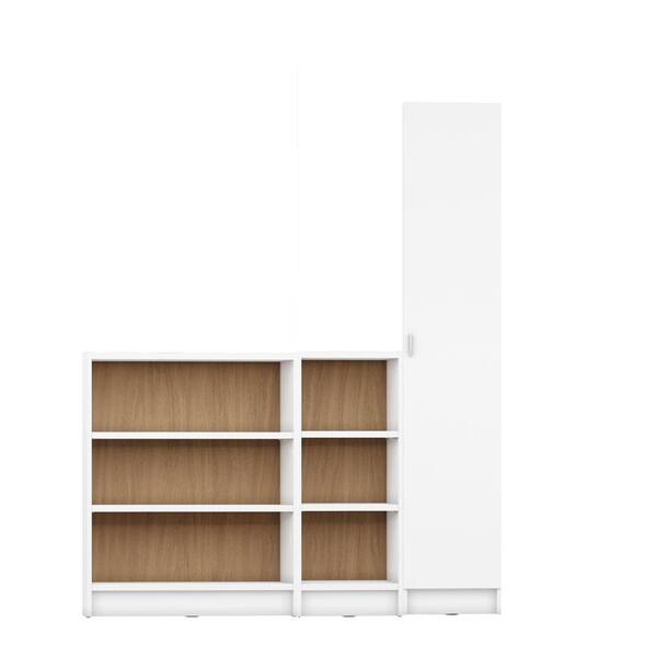 Manhattan Comfort Greenwich 3-Piece White Matte and Maple Cream Bookcase 12-Wide and Narrow Shelves with 1-Narrow Door