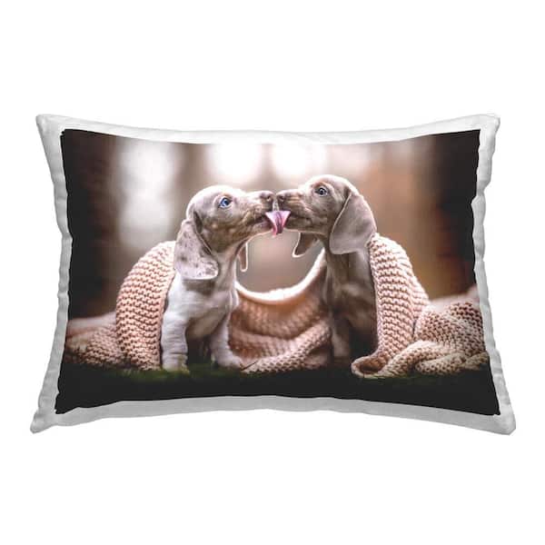 Stupell Industries Playing Puppies with Scarf Multi-Color Print Polyester 14 in. x 20 in. Throw Pillow
