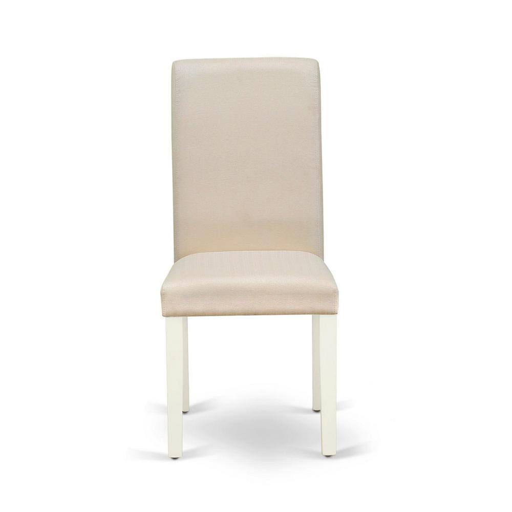 Cream Linen Upholstered Parsons Side Chair with White Wood Legs - Set of 2