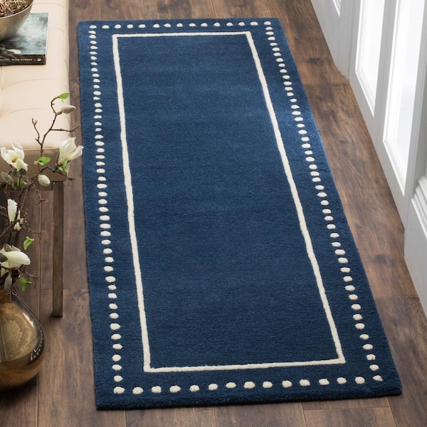 Bella Navy Blue/Ivory 2 ft. x 11 ft. Dotted Border Runner Rug