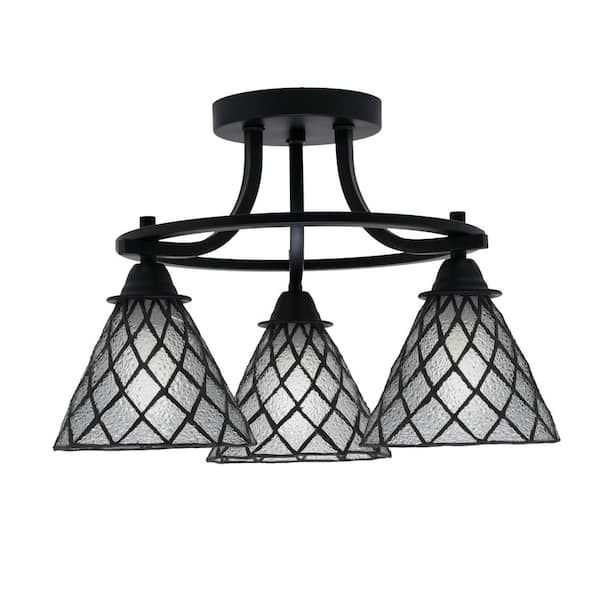 Unbranded Madison 3-Light Semi-Flush Shown In Matte Black Finish With 17 in. Diamond Ice Art Glass