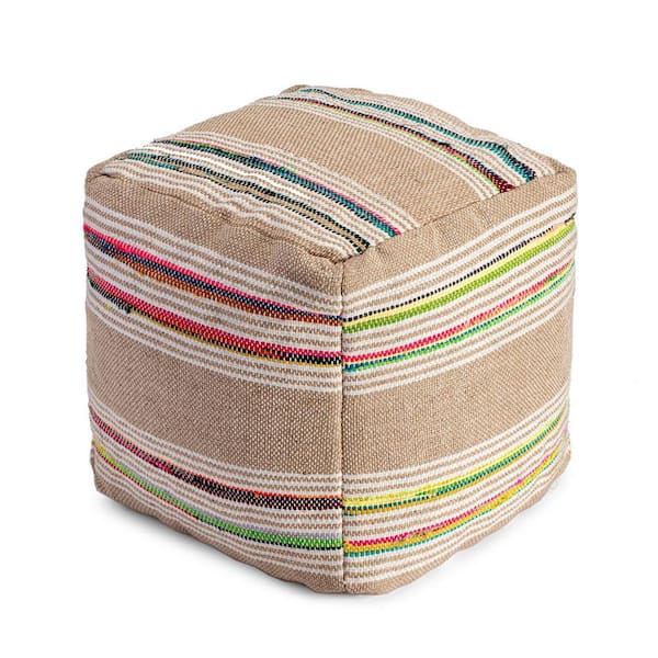 Soulard 20 in. x 20 in. x 20 in. Beige and Multicolor Pouf