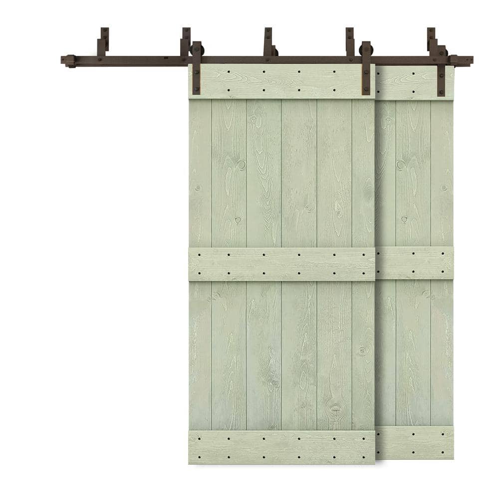 56 in. x 84 in. Mid-Bar Bypass Sage Green Stained DIY Solid Wood Interior Double Sliding Barn Door with Hardware Kit price history on PriceWatchPro