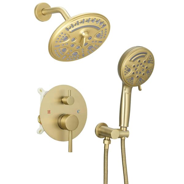 Single Handle 8-Spray Round Shower Faucet 2.5 GPM with Detachable Handheld Shower in Brushed Gold (Valve Included)
