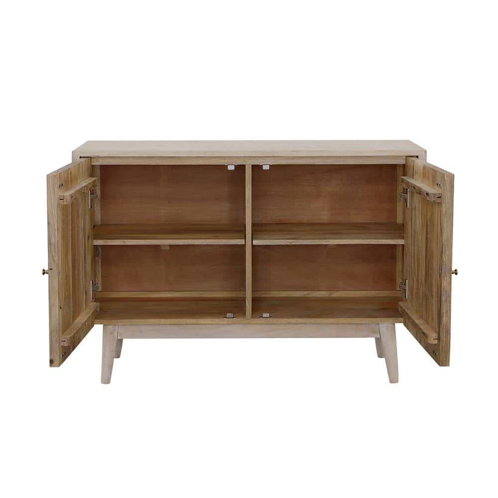 White Washed and Black Mango Wood 2-Door Accent Cabinet