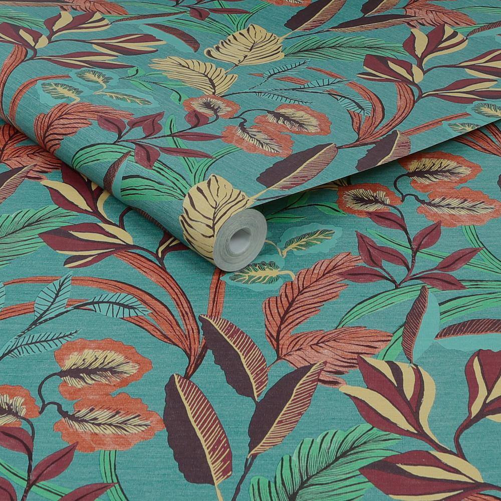 Sublime Paradise Arts Blue Floral Non-Pasted Vinyl Wallpaper