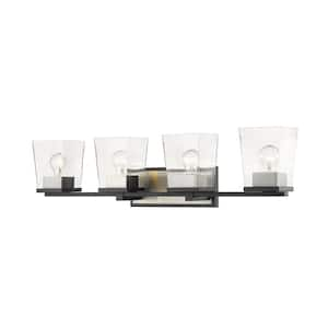 Bleeker Street 33 in. 4-Light Matte Black and Brushed Nickel Vanity Light with Clear Glass