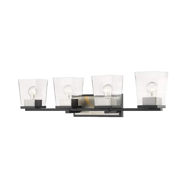 Unbranded Bleeker Street 33 in. 4-Light Matte Black and Brushed Nickel Vanity Light with Clear Glass
