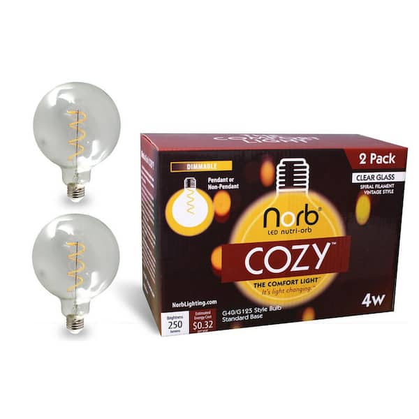 NorbCOZY 4W Equivalent G40 Large Globe Warm White (Less Than 2700K) Dimmable Clear Spiral Edison LED Light Bulb (2-Pack)