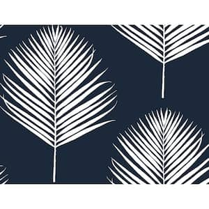 Luxe Haven Midnight Blue and White Maui Palm Peel and Stick Wallpaper (Covers 40.5 sq. ft.)