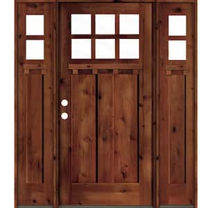 60 in. x 80 in. Craftsman Alder 2-Panel Right-Hand/Inswing 6-Lite Clear Glass Red Chestnut Stain Wood Prehung Front Door