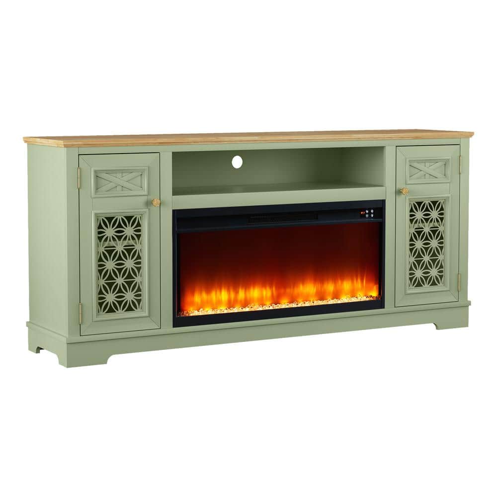 Festivo Green 70" TV Stand with Fireplace and Cabinets