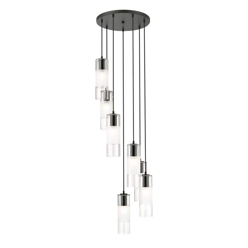 Alton 18 in. 7-Light Matte Black Round Chandelier with Clear Plus Frosted G