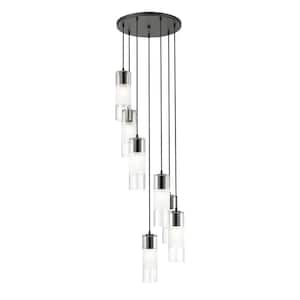 Alton 18 in. 7-Light Matte Black Round Chandelier with Clear Plus Frosted Glass Shades