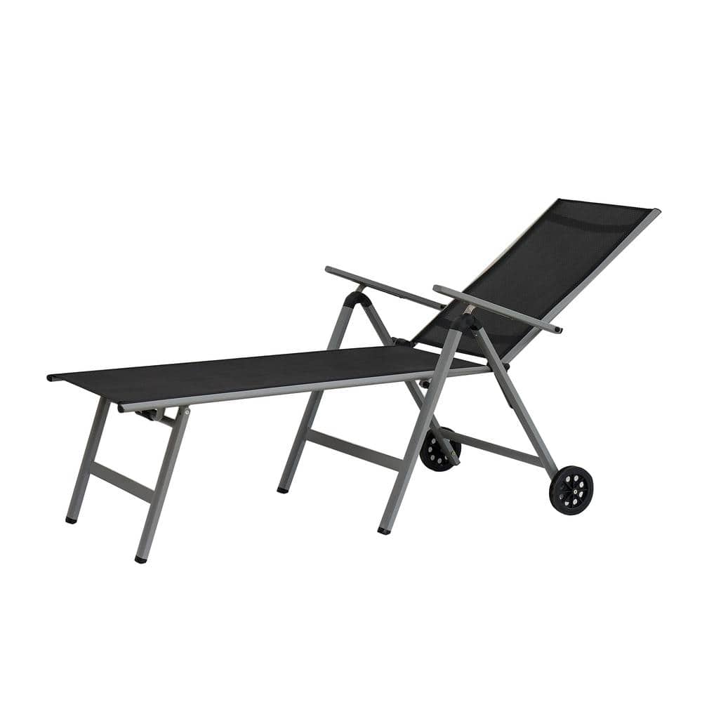 Metal Outdoor Chaise Lounge, Adjustable Chair with Wheels for Poolside Beac